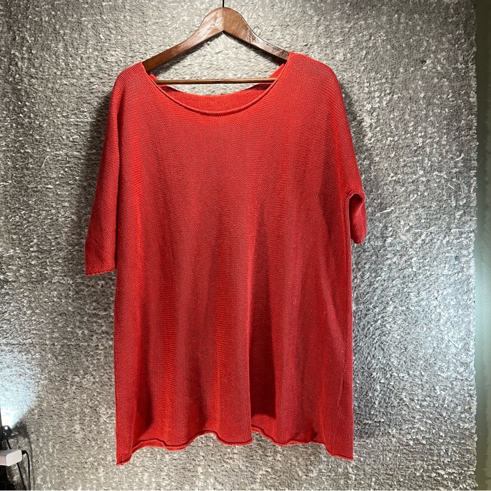 Eileen Fisher Women Pullover Sweater Tunic Top Oversized Hemp L Red Beach Preppy